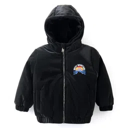 Babyhug Full Sleeves Hooded Jacket with Mountains Embroidery - Black-picture-25