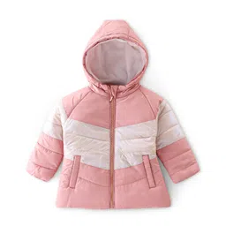 Babyhug Full Sleeves Hooded Jacket With Solid Colour - Pink & White-picture-18