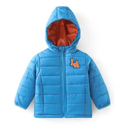Babyhug Full Sleeves Hooded Jacket with Text Patch - Blue-picture-33