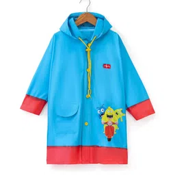 Babyhug Full Sleeves Hooded Monster Graphics Raincoat - Blue-picture-20