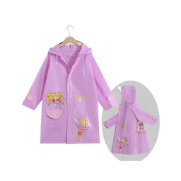 Babyhug Full Sleeves Hooded  Raincoat Doll Print - Light Purple-picture-11