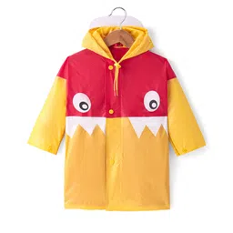Babyhug Full Sleeves Hooded Raincoat Eyes Print - Red & Yellow-picture-14