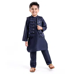 Babyhug Full Sleeves Kurta Payjama Set & Waistcoat With Sequine Detailing - Blue-picture-20
