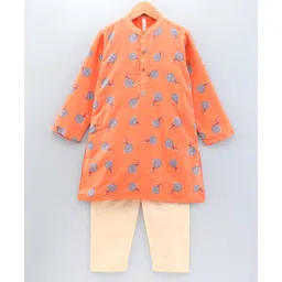 Babyhug Full Sleeves Kurta Payjama Set Floral Print - Orange-picture-23