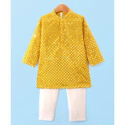 Babyhug Full Sleeves  Mirror Embroidered Kurta with Payjama Set - Yellow-picture-17