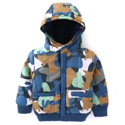 Babyhug Full Sleeves Padded Hooded Jacket Camouflage Print - Blue-picture-11