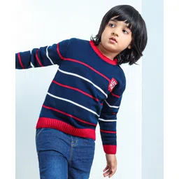 Babyhug Full Sleeves Pullover Stripes Sweater - Red-picture-26