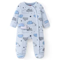 Babyhug Full Sleeves Sleep Suit With Cloud Print - White-picture-15