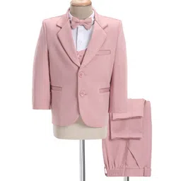 Babyhug Full Sleeves Solid Color 5 Piece Party Suit With Waistcoat & Bow -Pink-picture-16
