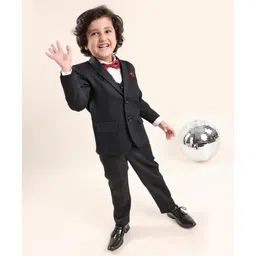 Babyhug Full Sleeves Solid Color Party Suit with Bow - Black-picture-13