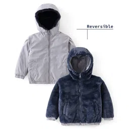 Babyhug Full Sleeves Solid Colored Reversible Jacket with Pockets - Silver-picture-25