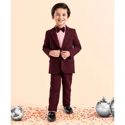 Babyhug Full Sleeves Stretch Fit Party Suit With Bow - Maroon-picture-21