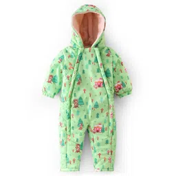 Babyhug Full Sleeves Winter Wear Hooded Romper Woods Print - Lime Green-picture-12