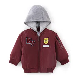 Babyhug Full Sleeves Woven Sweat Jacket with Detachable Hood - Maroon-picture-14