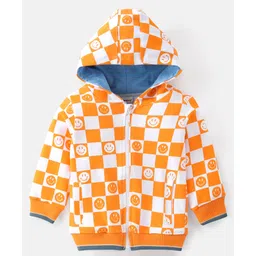 Babyhug Full Sleeves Zipper Sweatjacket with Hood & Checks - White & Yellow-picture-20