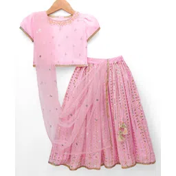 Babyhug Georgette Woven Half Sleeves Choli Lehenga & Dupatta Set With Floral & Sequin Embroidered - Light Pink-picture-26