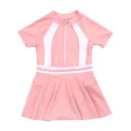 Babyhug Half Sleeves Frock Swimsuit Striped - Pink-picture-26