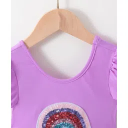 Babyhug Half Sleeves Sequined  Frock Swimsuit - Purple image 3