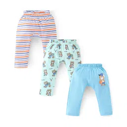 Babyhug Interlock Cotton Ankle Length Diaper Pants Stripes & Bear Print Pack of 3 - Blue & Green-picture-10