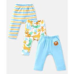 Babyhug Interlock Knit Full Length Diaper Pants Animal Print Pack of 3 - Multicolour-picture-28