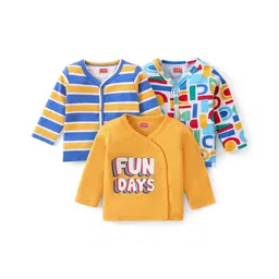 Babyhug Interlock Knit Full Sleeves Front Open Vests With Stripes & Text Print Pack of 3 - Blue & Yellow-picture-13