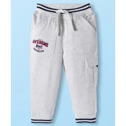 Babyhug Knit Full Length French Terry Lounge Pant With Text Print - White-picture-22