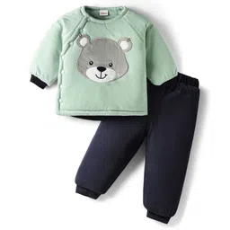 Babyhug Knit Full Raglan Sleeves Winter Wear Sweatshirt & Lounge Pant Set With Teddy Patch - Sea Green & Navy Blue-picture-24