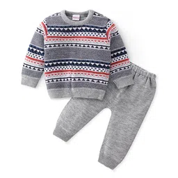 Babyhug Knit Full Sleeves All Over Design Sweater and Pant Set - Grey-picture-21