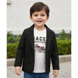 Babyhug Knit Full Sleeves Party Wear Solid Blazer & T-Shirt with Racer Text Print - Black & White-picture-18