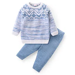 Babyhug Knit Full Sleeves Pullover Sweater Set with Cable Knit Design - Blue-picture-32