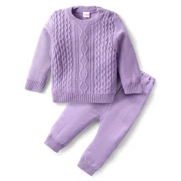 Babyhug Knit Full Sleeves Pullover Sweater Set with Cable Knit Design - Lavender-picture-36