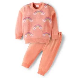 Babyhug Knit Full Sleeves Pullover Sweater Set With Rainbow Design - Multi Colour-picture-12