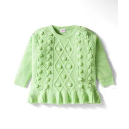 Babyhug Knit Full Sleeves Pullover Sweater with Cable Knit Design & Frill Detailing - Light Green-picture-19