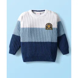 Babyhug Knit Full Sleeves Pullover Sweater with Cable Knit Design & Patch Detailing - Navy Blue & White-picture-20