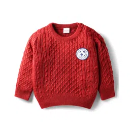 Babyhug Knit Full Sleeves Pullover Sweater with Cable Knit Design & Patch Detailing - Rust Orange-picture-29