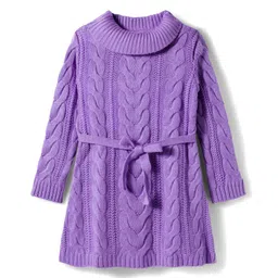 Babyhug Knit Full Sleeves Pullover Sweater with Cable Knit Design - Lavender-picture-31