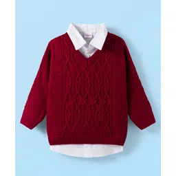 Babyhug Knit Full Sleeves Pullover Sweater with Cable Knit Design - Maroon-picture-14