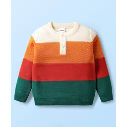 Babyhug Knit Full Sleeves Pullover Sweater with Color Block - Orange-picture-13