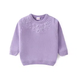 Babyhug Knit Full Sleeves Pullovers Sweater With Floral Design - Lavender-picture-16