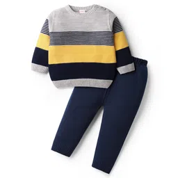 Babyhug Knit Full Sleeves Striped Pullover Sweater Set - Multi Colour-picture-25