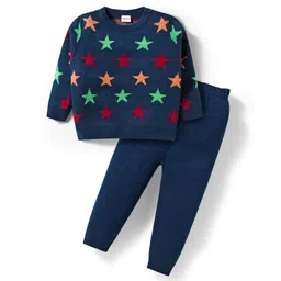 Babyhug Knit Full Sleeves Sweater & Pant Set With Star Design - Navy Blue-picture-23