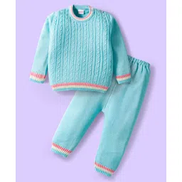 Babyhug Knit Full Sleeves Sweater Set with Cable Knit Design - Light Blue-picture-21