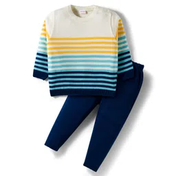 Babyhug Knit Full Sleeves Sweater Set With Stripes - Navy Blue & White-picture-20