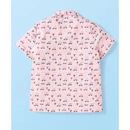 Babyhug Knit Half Sleeves Car Printed Shirt & Shorts Set with Bow & Suspender - Maroon & Light Pink image 4