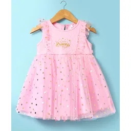 Babyhug Knit Sleeveless Party Dress With Foil Print - Pink-picture-23