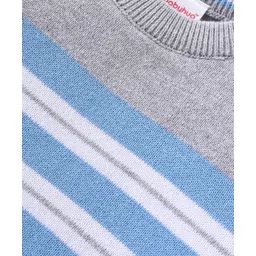 Babyhug Knitted Full Sleeves Pullover Striped Sweater - Blue & Grey image 3