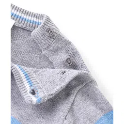 Babyhug Knitted Full Sleeves Pullover Striped Sweater - Blue & Grey image 4