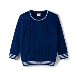 Babyhug Knitted Full Sleeves Pullover Sweater With Cable Knit Design - Navy Blue-picture-31