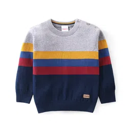 Babyhug Knitted Full Sleeves Pullover Sweater with Striped Design - Grey & Navy Blue-picture-13