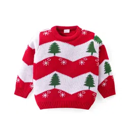 Babyhug Knitted Full Sleeves Pullover Sweater with Stripes & Snow Flakes Design - Red-picture-16